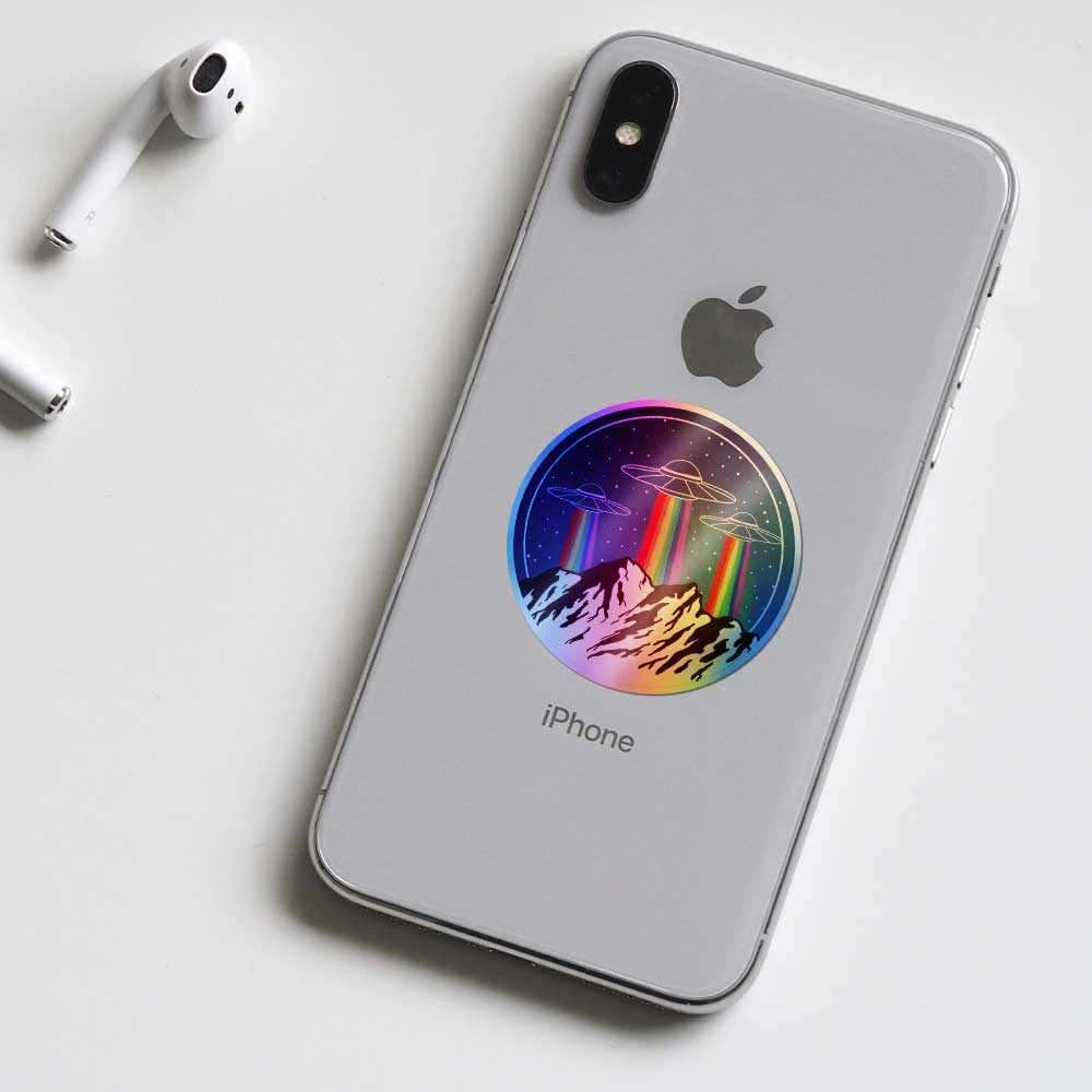 Ufo rainbow Holographic Stickers waterproof vinyl decal for laptop, bike, car & bottle