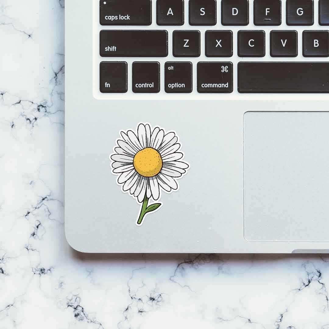 White Sunflower Sticker waterproof vinyl decal for laptop, bike, car & bottle