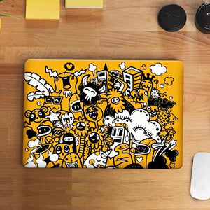Yellow Funky Monsters Laptop Skin waterproof vinyl decal for laptop, bike, car & bottle