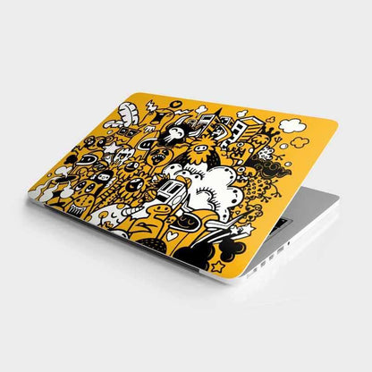Yellow Funky Monsters Laptop Skin waterproof vinyl decal for laptop, bike, car & bottle